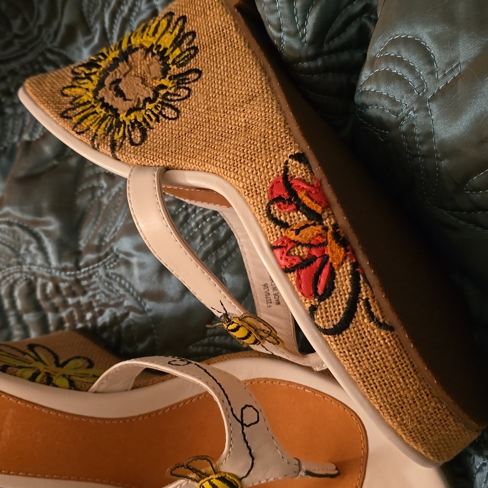 Coach Yellow and Orange Embroidered Wedges - Picture 4 of 7